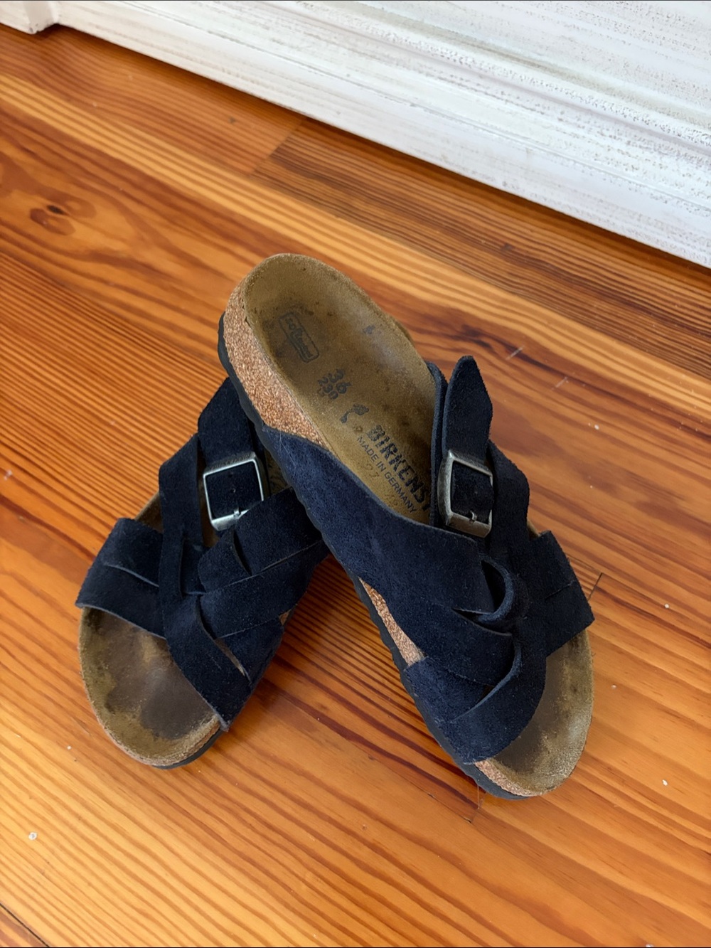 Birkenstock Black Suede Crisscross Slide Sandals